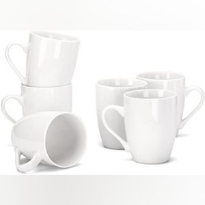  12 Ounce Porcelain Mugs, Set of 6, Tea and Coffee Mug Set, Ivory White NIB